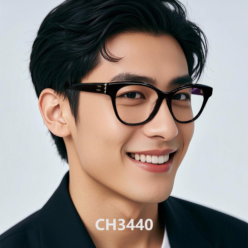 New style small fragrant cat’s eye plain glasses frame pearl logo plate flat mirror oval men’s and women’s tide CH3440