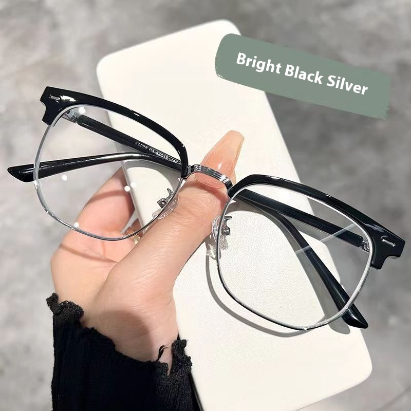 Trendy Black Warrior Half-Frame Glasses for Stylish Tech Guys, Retro Photochromic Prescription Glasses, Blue Light Blocking Non-Prescription Glasses