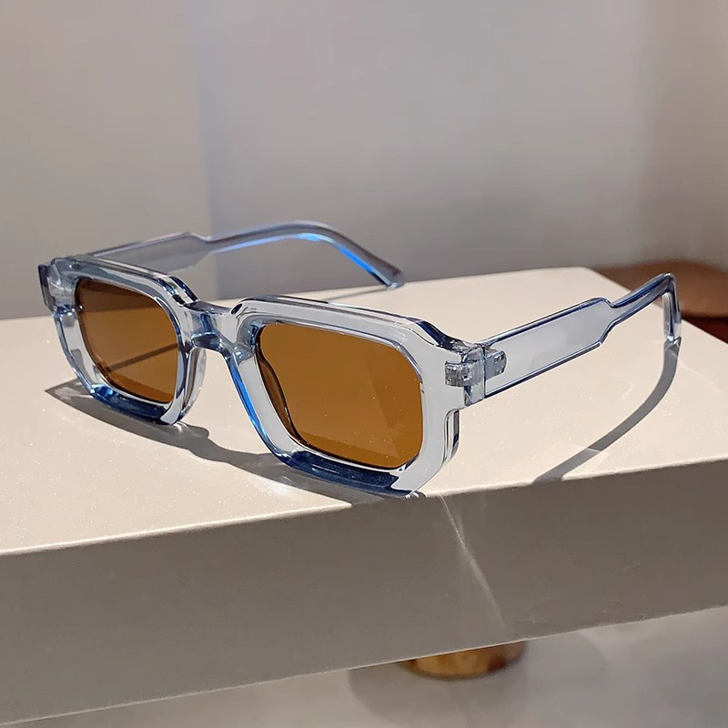 Summer new ice transparent blue light color sunglasses ins style box simple sunglasses cross-border wholesale plastic tooth glasses