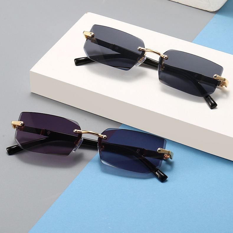 【Each account is limited to one order】New cross-border European and American high-level business style men’s glasses diamond-rimless sunglasses box sunglasses