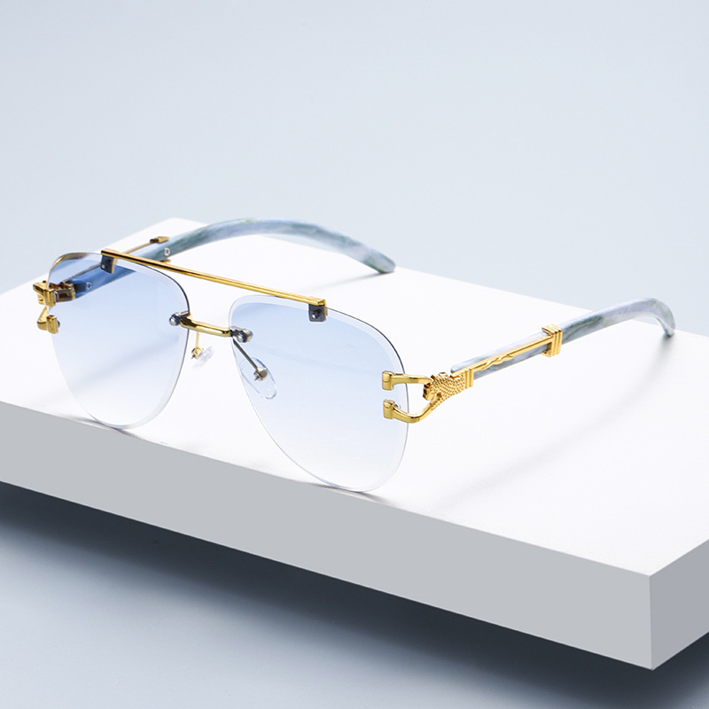 Sunglasses Double-bridge Rimless Cut-edge Sunglasses Women’s Sun Protection Glasses European and American Retro Street Style Gradient Color Sunglasses