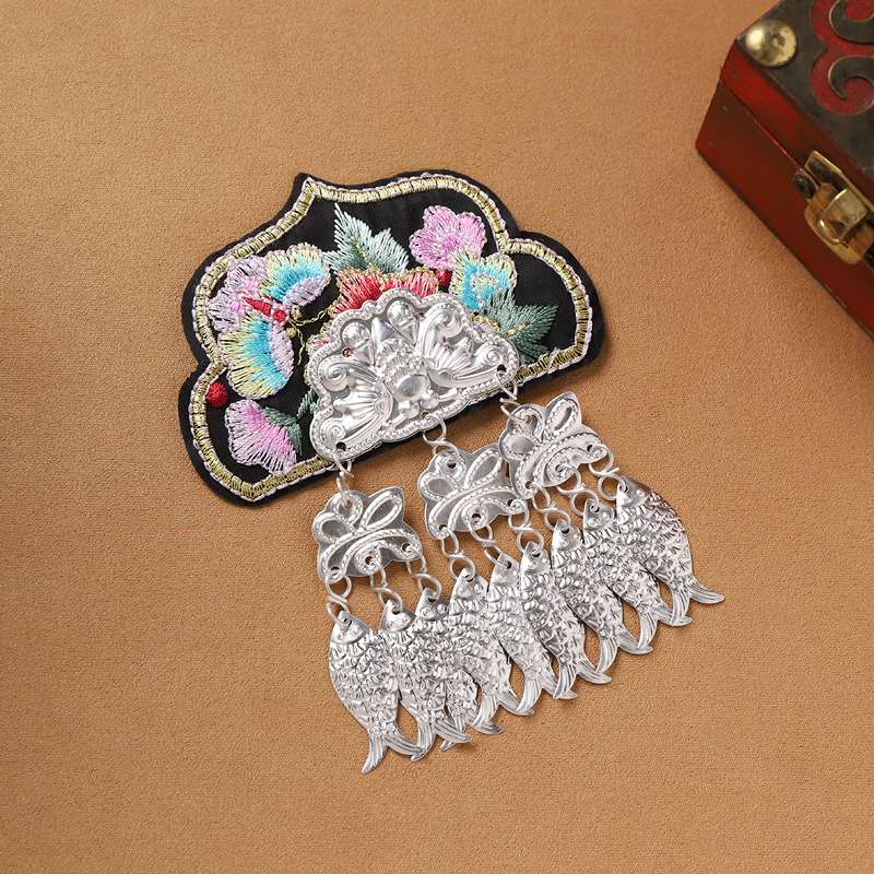 Guizhou Miao Village Ethnic Style Characteristic Intangible Cultural Heritage Miao Embroidery Refrigerator Sticker Embroidery Miao Silver Tassel Handmade Cultural Souvenirs