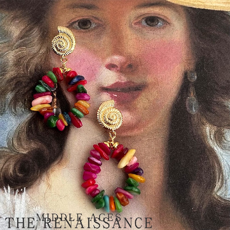 vintage Light Middle Ancient Style Hand-made Natural Stone Vintage Ethnic Style Earrings Colorful Gravel Earrings Ear Jewelry for Women