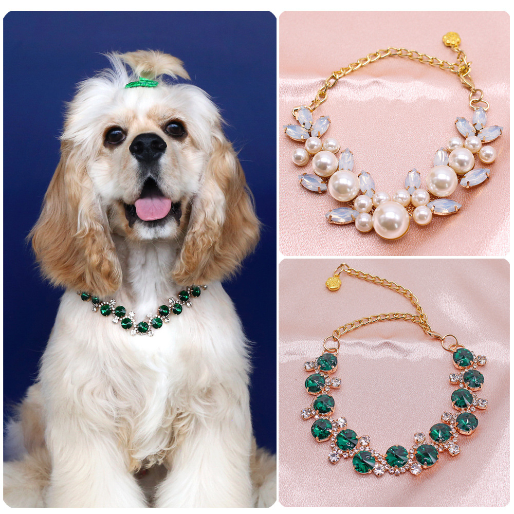 Kitty Dog Gem Pearl Necklace Princess Diamond Wedding Birthday Photography Collar Pet Foreign Trade Metal Accessories