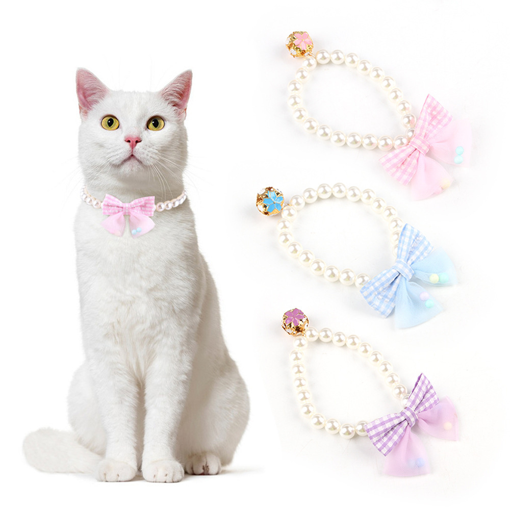 Cross-border Explosions Pet Pearl Necklace Adjustable Elastic Collar Cat Jewelry Teddy Small and Medium Dog Collar