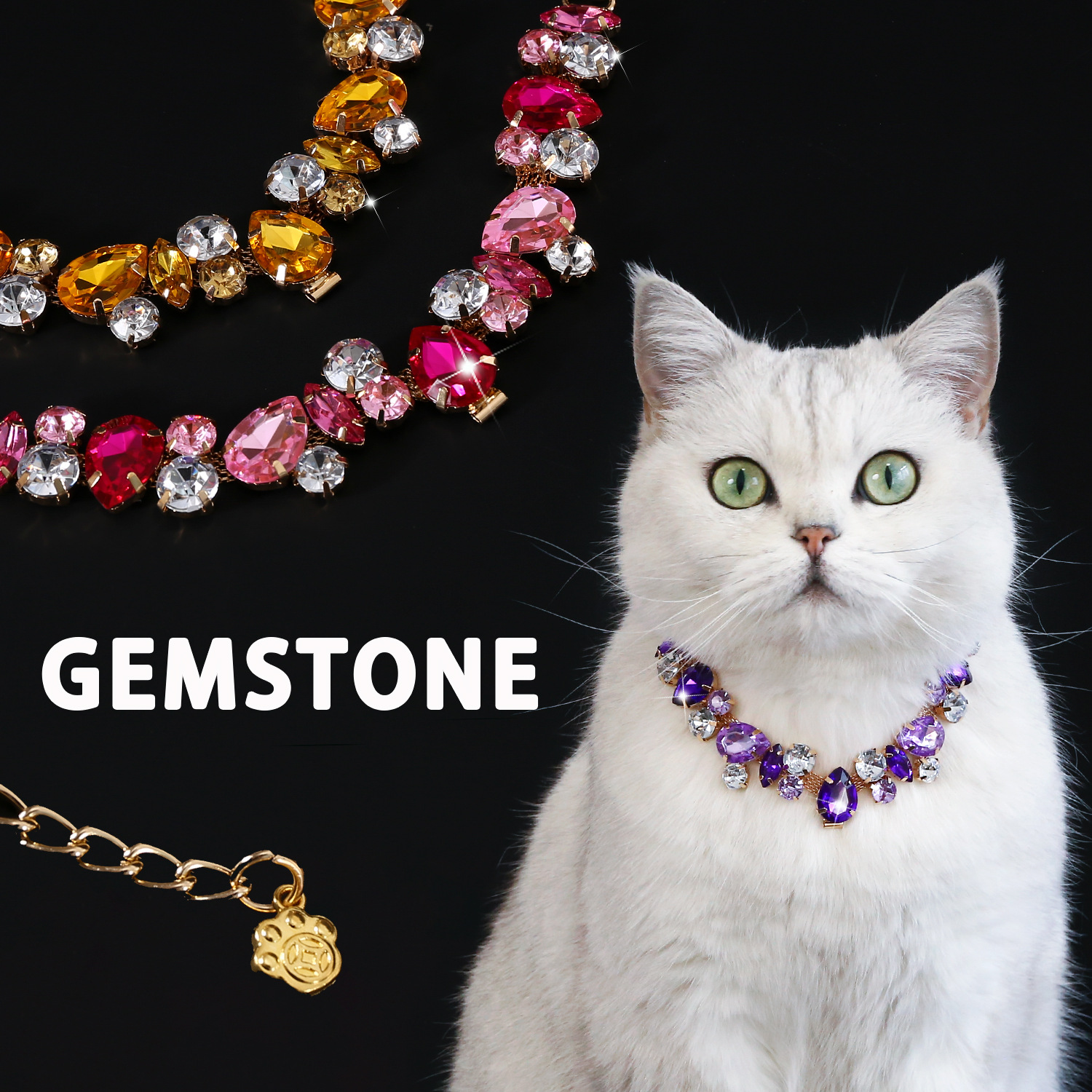 Foreign trade pet gem crystal chain necklace cat dog luxury diamond princess water drop metal wedding collar