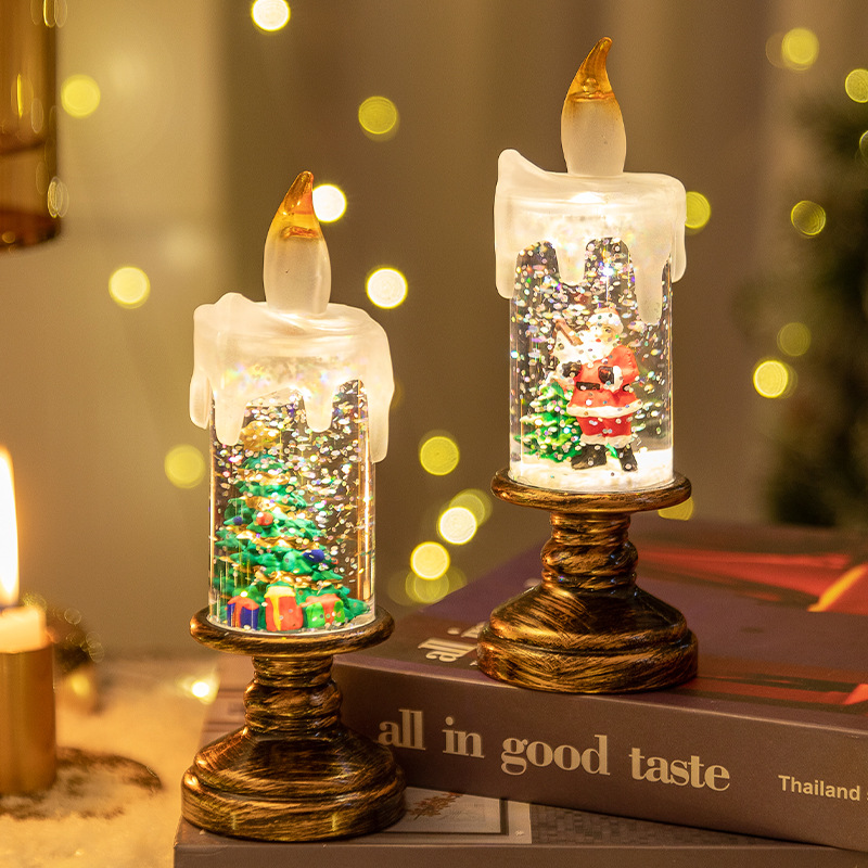 Christmas Decoration Candle Lamp with Snowing Cartoon Christmas Crystal Ball Lamp Creative Christmas Ornament Lamp