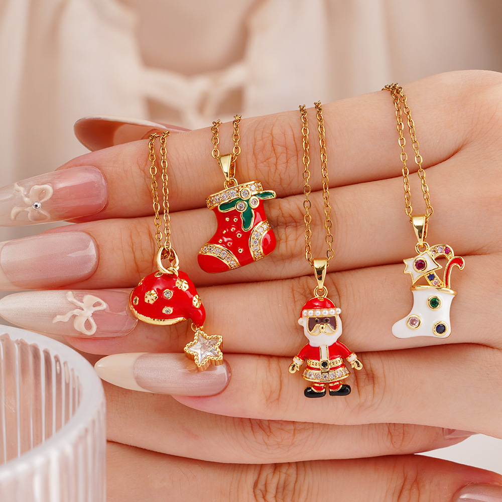 Christmas Santa Claus Peace Tree Holiday Element Necklace