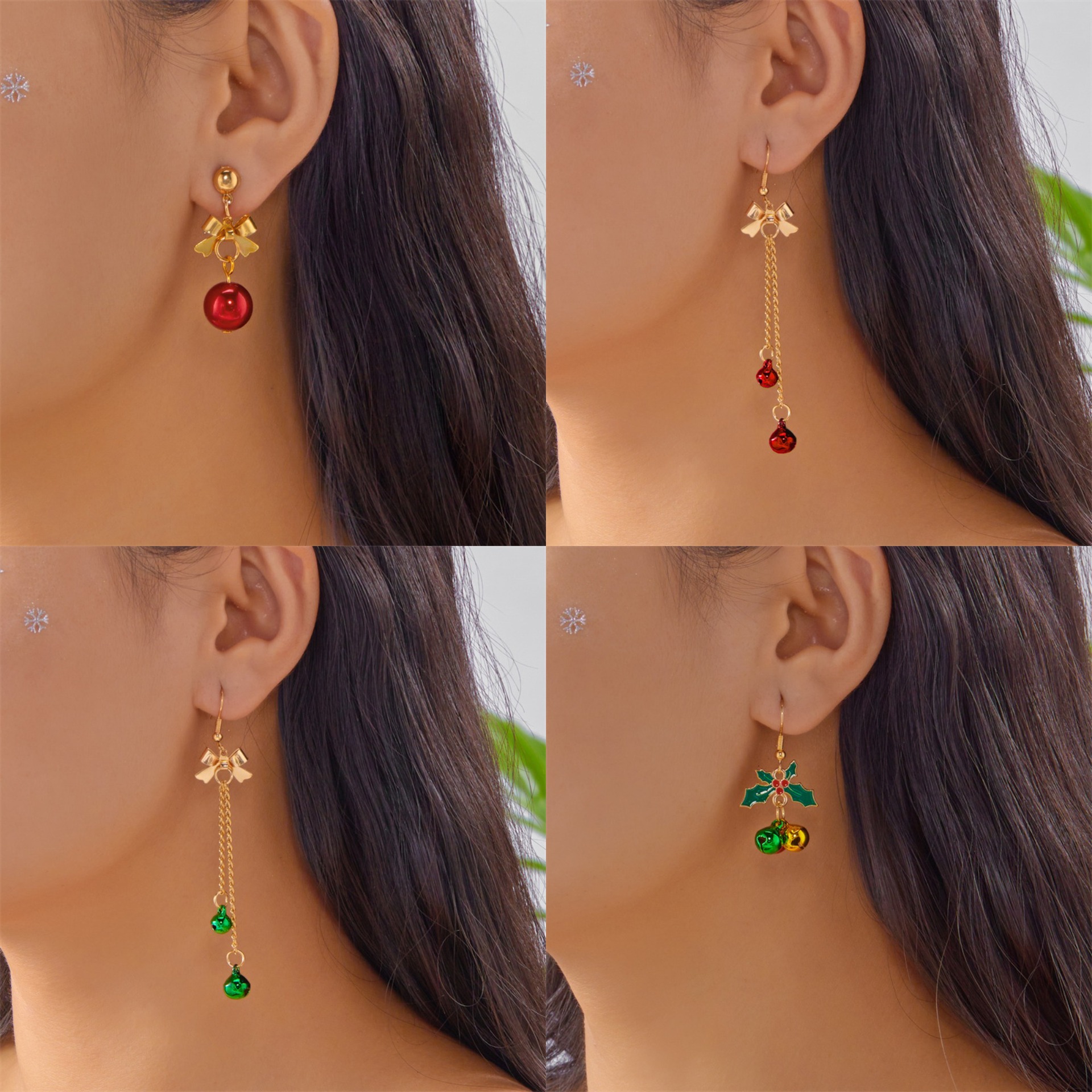 Christmas Earrings Red and Green Bell Earrings Simple Tassel Fashion Alloy Earrings