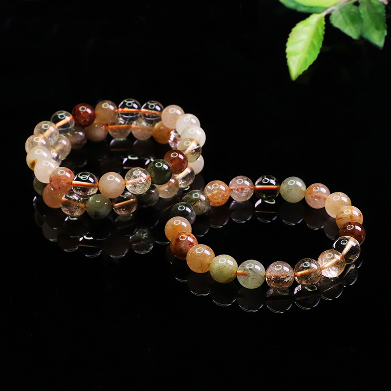 Natural Rainbow Rutilated Quartz Bracelet Fortune, Prosperity, and Longevity Rainbow Crystal Bracelet
