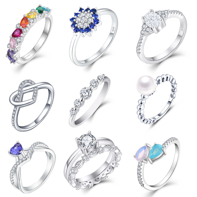 Silver Ring Customized 925 Sterling Silver Zircon Gemstone Couple Ring Jewelry Silver Jewelry Customized