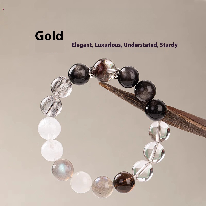 Five Elements Deficiency Supplement: Gold & Water Bracelet for Men & Women Natural Multi-Gem Bead Bracelet Treasure Pot Balancing Bracelet Crystal