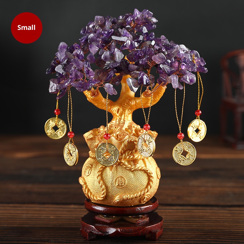 Yellow crystal money tree, fortune tree, money bag desktop decoration