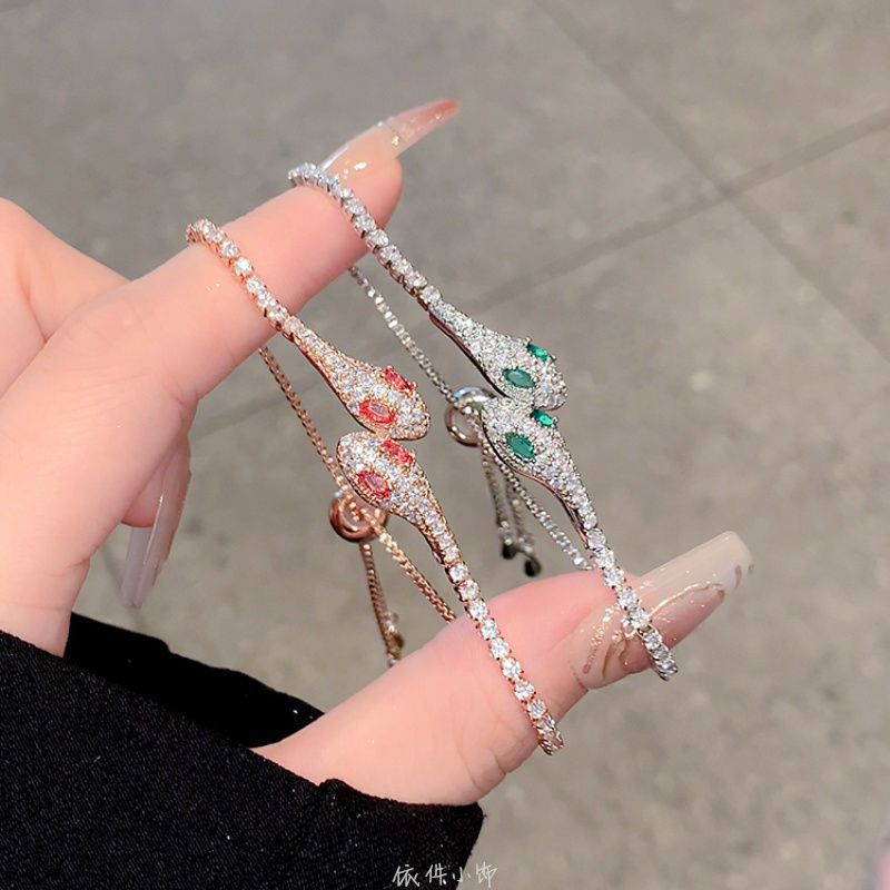 [New] [Ice Blue Spirit Snake]  Explosions Full Diamond Spirit Snake Bracelet Pull Bracelet Luxury High-end Jewelry